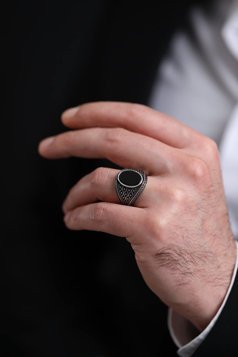Babylon Silver Turkish Handmade Ottoman 925 Sterling Silver Onyx Stone Men Ring Gift for Him (12) - Image 3